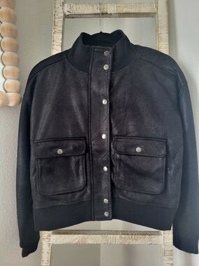 Evereve Black Bomber Aviator Jacket Sz Small